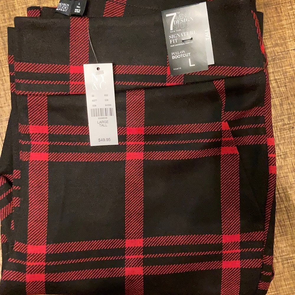 Plaid bootcut pull on dress pants